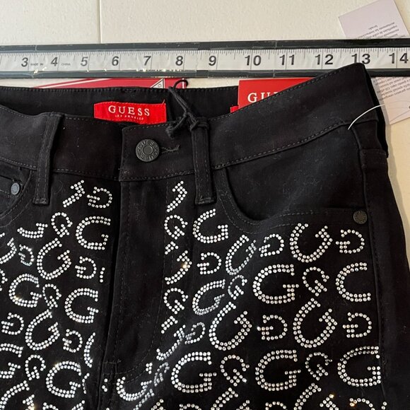 Guess Black Rhinestone Logo Jeans Women’s 2 / 26 High Rise Straight Leg Denim - Picture 5 of 10